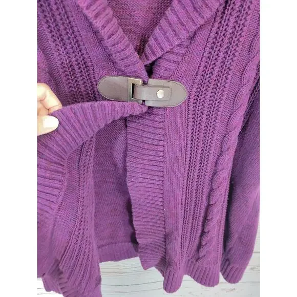 CJ Banks Purple Cable Knit Buckle Detail Cardigan Sweater Women's Plus Size 2X - Picture 6 of 8